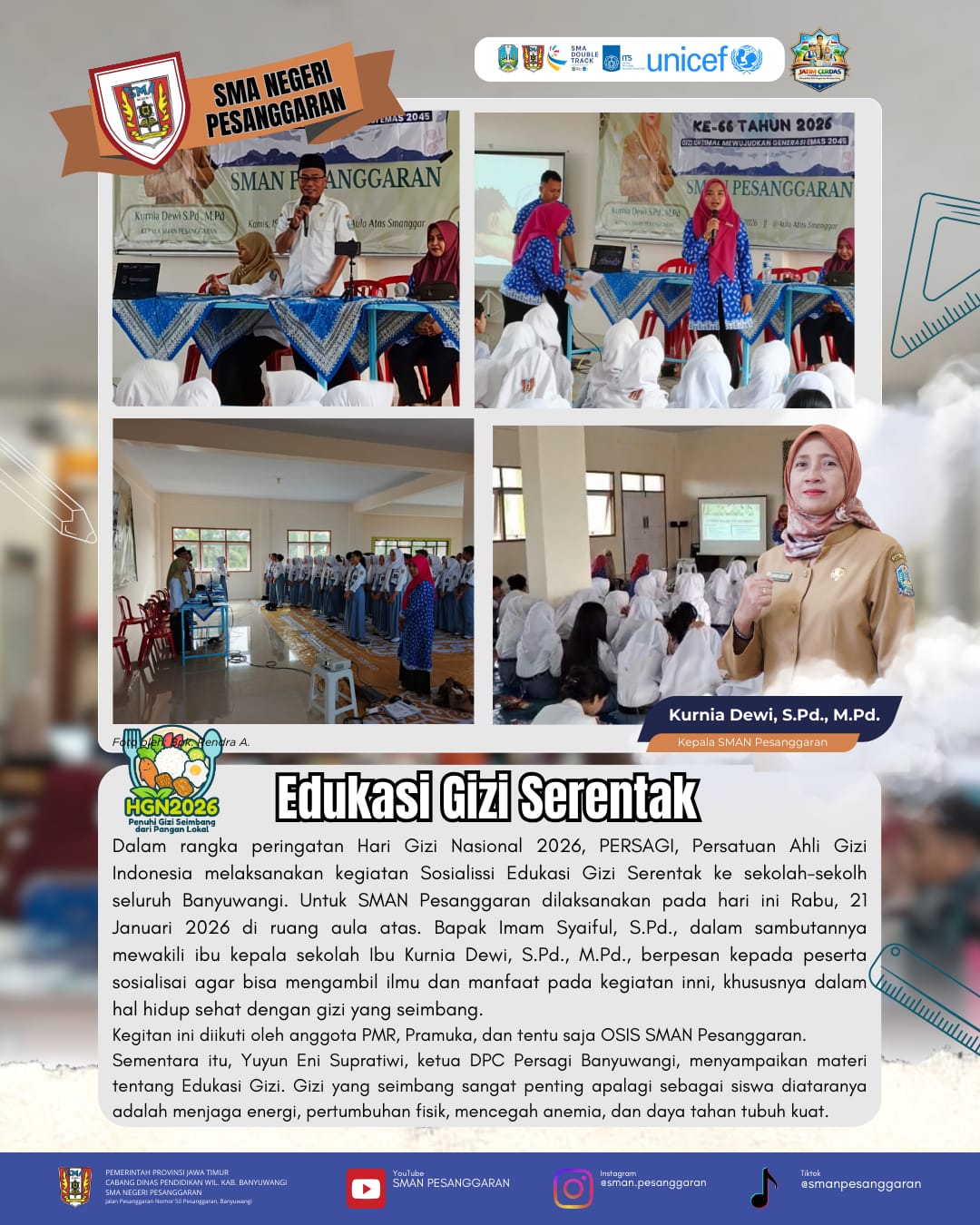 Edukasi Gizi Serentak.  Dalam rangka Hari Gizi Nasional 2026, oleh PERSAGI, Persatuan Ahli Gizi Indonesia cabang Banyuwangi